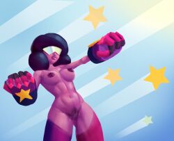 beitaier bush fit_female garnet_(steven_universe) gauntlet gauntlets glasses naked purple_skin solo solo_female steven_universe