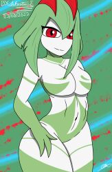 2022 anthro boobs breasts dated fanart female green_hair kirlia nintendo pokemon pokemon_(species) pokemon_rse red_eyes sebastian_enrique_art thick_thighs thighs