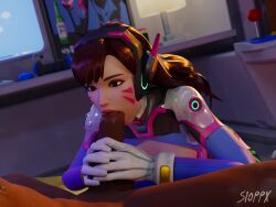 1boy 1boy1girl 1girls 3d 3d_(artwork) blender blowjob d.va dark-skinned_male dark_skin fellatio female hana_song hand_on_penis interracial light-skinned_female light_skin oral oral_sex overwatch sioppx