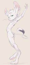 absurd_res animancer ass dipodid fur furry green_eyes hi_res jerboa luck_(animancer) mammal no_humans nude rodent stretching white_body white_fur