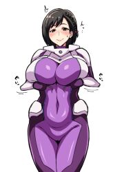 1girls astra_lost_in_space big_breasts black_clothing black_eyes black_hair blue_clothing blush blushing_at_viewer blushing_profusely bodysuit breast_fondling breast_play breast_squeeze breast_squish breasts cameltoe catsuit female female_only huge_breasts kanata_no_astra png purple_bodysuit purple_clothing solo solo_female spacesuit tawashi1623 white_clothing yun-hua_lu