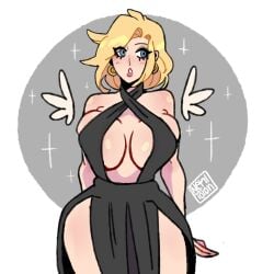 1girls big_breasts blonde_hair blue_eyes dress earrings female female_only mercy nekitoototo overwatch wide_hips