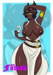 1girls areolae big_breasts dark-skinned_female dark_skin female female_focus female_only fomod holding_object horns jewelry presenting_breasts solo tagme warcraft world_of_warcraft yellow_eyes