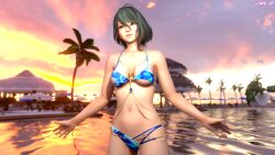 3d asian_female bikini blender blender_(software) dead_or_alive dead_or_alive_6 dead_or_alive_xtreme_venus_vacation female female_only l3wd_jp lingerie medium_breasts medium_hair sunset tamaki_(doa)