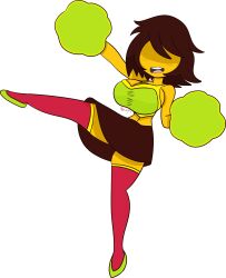 1girls cheerleader_uniform covered_eyes deltarune embarrassed female female_focus female_only kris_(deltarune) kris_female_(deltarune) large_breasts pom_poms short_hair toby_fox undertale_(series) vile_eyes yellow_skin