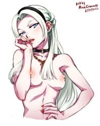 1girls 2022 alternate_universe artist_name blue_eyes breasts choker completely_nude dated ear_piercing edelgard_von_hresvelg english_commentary female female_only fire_emblem fire_emblem:_three_houses hairband jewelry lipstick long_hair looking_at_viewer medium_breasts minacream modern_au nail_polish naked_choker necklace nintendo nipples nude nude_female o-ring o-ring_choker piercing purple_eyes red_lips red_lipstick red_nails simple_background small_breasts solo upper_body watermark white_background white_hair