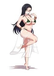 azmiyudista belly_dancer belly_dancer_outfit black_hair cleavage dancer dancer_outfit green_eyes harem_girl harem_outfit huge_breasts long_hair looking_at_viewer original original_character standing_on_one_leg veil voluptuous watermark zuyuzuyu6