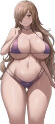 1girls bikini breasts brown_eyes brown_hair female hair_over_one_eye hi_res hips huge_breasts jasony kono_subarashii_sekai_ni_shukufuku_wo! light-skinned_female light_skin long_hair nude nude_female purple_bikini slim_waist thick_thighs thighs wide_hips wiz_(konosuba)