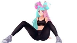 1girls cameltoe fancy_shmancy_hair_clips female female_only gym_leader human human_only iono_(pokemon) light-skinned_female light_skin nintendo pink_eyes pokemon pokemon_sv puffy_pussy sneakers sports_bra sweat sweatpants sweaty tagme theneverhoodlum twintails two_tone_hair yoga_pants