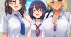 3girls big_breasts cleavage female female_only laughing multiple_girls r_kitada smile tagme