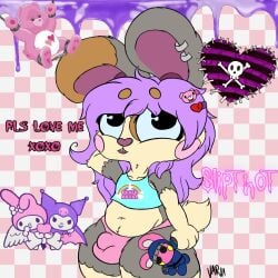 1boy 2022 animal_crossing blush bulge bunny ear_piercing fan_character femboy fur_tuft hair_ornament hand_behind_head lagomorph muffin_top nintendo notvarmint oc panties panty_bulge pastel plushie slightly_chubby snake_(animal_crossing) solo tank_top