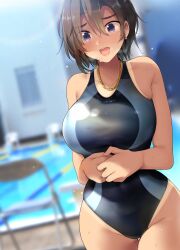 brown_hair one-piece_swimsuit r_kitada short_hair swimsuit tagme