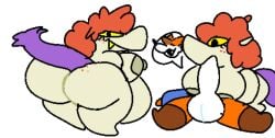 ass big_breasts big_butt breasts canid canine duo fellatio female fox hair imp male male/female mammal oral orange_hair overweight overweight_female penile pipca_(character) sex simple_background soups_(superiorfox) speech_bubble superiorfox yellow_eyes