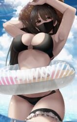 big_breasts floaty looking_at_viewer mask r_kitada swimsuit tagme