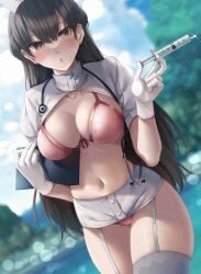 :o big_breasts bra gloves looking_at_viewer nurse r_kitada tagme underwear