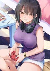 big_breasts gaming grin r_kitada short_hair tagme