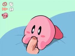 animated black_eyes blowjob breath cum cum_in_mouth cum_inside cumshot gay gulp kirby kirby_(series) oral pink_skin swallowing torrentialkake