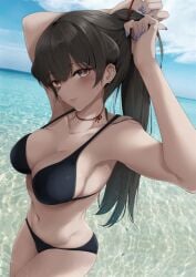 artist_request bikini brown_hair long_hair looking_at_viewer r_kitada smile tagme