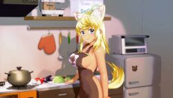 16:9 1boy 1girls 3d animal_ears animated apron apron_aside blonde_hair blue_eyes bouncing_breasts breasts bronze_skin_color censored censored_penis censored_pussy cum cum_inside cumshot dark-skinned_female dark_skin door doorway female game grabbing_legs hi_res japanese_dialogue japanese_language kitchen kitchen_utensils large_breasts light-skinned_male liru moan moaning nipples no_bra pink_nipples pull_out renkin_san-kyuu_magical_pokaan seismic sex sound spread_legs thick_thighs video wide_hips wolf wolf_ears wolf_girl wolf_tail yellow_fur yellow_hair