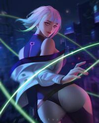 1girls ass ass_focus big_ass bubble_butt cd_projekt_red cyberpunk:_edgerunners cyberpunk_2077 duckwai female female_only leotard light-skinned_female light_skin lucyna_kushinada monowire netflix realistic studio_trigger