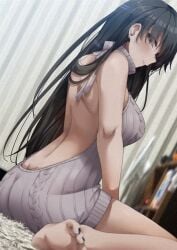 artist_request long_hair looking_at_viewer r_kitada sitting tagme virgin_killer_sweater