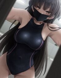 brown_hair long_hair looking_at_viewer mask one-piece_swimsuit r_kitada swimsuit tagme