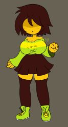 1girls covered_eyes deltarune female female_focus female_only kris_(deltarune) kris_female_(deltarune) large_breasts thick_thighs toby_fox undertale_(series) vile_eyes yellow_skin