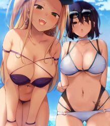 2girls big_breasts bikini breasts cleavage female female_only leaning_forward looking_at_viewer multiple_girls r_kitada tagme