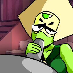 anon background blowjob cartoon_network clothing duo green_body green_jacket_(artist) green_skin handjob male/female peridot_(steven_universe) steven_universe sucking yellow_hair