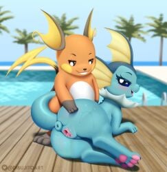 absurd_res anus dibujito duo eeveelution female feral generation_1_pokemon genitals hi_res male male/female nintendo pokemon pokemon_(species) pokemon_only presenting presenting_partner presenting_pussy puffy_anus pussy raichu spread_pussy spreading vaporeon video_games