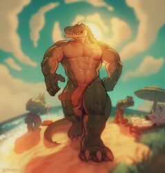 bara barazoku beach male male_only muscular nude penis scalie xeoniios