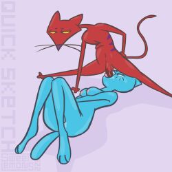 2022 3_toes anthro ass balls bedroom_eyes belly bent_legs bent_over blue_body blue_fur bodily_fluids breast_squish breasts cartoon_network courage_the_cowardly_dog digital_drawing_(artwork) digital_media_(artwork) digital_painting_(artwork) domestic_cat duo eyebrows eyelashes feet felid feline felis fellatio female flexible fur fur_markings genitals half-closed_eyes hi_res highlights_(coloring) humanoid_genitalia humanoid_penis katz_(courage_the_cowardly_dog) legs_together long_tail looking_pleasured lying male male/female mammal markings monotone_body monotone_breasts monotone_ears monotone_fur monotone_genitals monotone_tail narrowed_eyes navel nicole_watterson nipples nude on_back open_mouth oral paws penile penis prick_ears purple_background raised_tail red_body red_fur saliva seductive sex shaded shadow signature simple_background simple_coloring simple_eyes simple_shading snout splits spread_legs spreading squish sweet.lemons teeth_visible the_amazing_world_of_gumball thick_thighs toes tongue wet whiskers wide_hips yellow_eyes