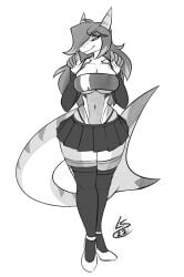 1girls 2d anthro belly belly_button big_breasts boobs breast_expansion breasts cleavage clothed clothing digital_drawing_(artwork) female female_focus female_only fully_clothed hips lunarspy midriff navel open_eyes perfect_body shark shark_girl shark_tail sibylla_(siberys) skirt standing stomach thighhighs thighs thin_waist tits topwear underboob waist