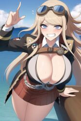 1girls ai_generated blonde_hair blush blushing_at_viewer cleavage clothed danganronpa female female_only iruma_miu large_breasts missing_finger multi_digit multi_finger nai_diffusion new_danganronpa_v3 pirate short_skirt smirk smirking_at_viewer stable_diffusion sweat sweatdrop tagme voluptuous water