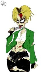 1boy 1male blonde_hair blood blood_on_face bottomless bottomless_male bottomwear broke_pants bruises bulge_through_clothing dsptoons femboy gay knife lil_darkie penis_under_clothes spider_gang teenage_disaster thorne_baker tongue_out white_eyes wide_hips wounds