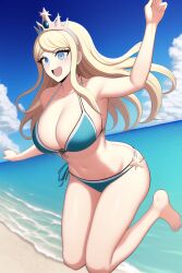 ai_generated blonde_hair cheering danganronpa danganronpa_2:_goodbye_despair female female_only happy jumping large_breasts nai_diffusion sonia_nevermind stable_diffusion swimsuit tagme voluptuous