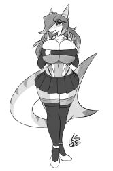 1girls 2d anthro belly belly_button big_breasts boobs breast_expansion breast_grab breasts cleavage clothed clothing digital_drawing_(artwork) female female_focus female_only fully_clothed hips lunarspy midriff navel open_eyes perfect_body shark shark_girl shark_tail sibylla_(siberys) skirt standing stomach thighhighs thighs thin_waist tits topwear underboob waist