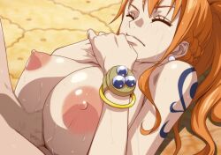 1boy 1girls breasts censored female hetero kyabakurabakufu male nami one_piece orange_hair paizuri penis penis_between_breasts post-timeskip straight titjob whole_cake_island