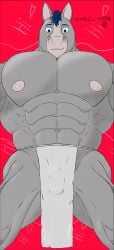 2022 abs anthro big_muscles biped blue_eyes blue_hair bottomwear bulge clothed clothing detailed_bulge digital_media_(artwork) equid equine genital_outline grey_body grey_skin hair hi_res horse loincloth looking_at_viewer male male_only mammal muscular muscular_male nipples partially_clothed pecs penis_outline pinup portrait pose shaded smile solo spread_legs spreading standing toony white_opium