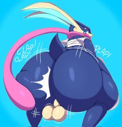 anthro arthurclaws ass_clapping ass_shake balls big_ass bubble_butt crouching femboy gigantic_ass greninja huge_ass large_ass male_focus male_only pokémon_(species) pokemon pokemon_(species) shy thick_thighs twerking wide_hips