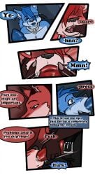 2017 anthro biped canid closed_eyes cobalt_(tatsuchan18) collar comic dialogue duo english_text fellatio fenrir_(tatsuchan18) fur genitals hair hi_res male mammal open_mouth oral penile penis sex sitting speech_bubble tatsuchan18 text text_box