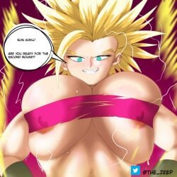 1girls alternate_breast_size big_breasts breasts caulifla dragon_ball dragon_ball_super english_text female female_saiyan large_breasts male offscreen_male sex super_saiyan_2 the_zeep universe_6/universe_7