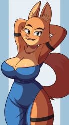 1girls anthro armpits big_breasts canine curvy curvy_figure cxrryart diane_foxington dreamworks dress female female_only fox furry furry_only looking_at_viewer open_mouth piercing pinup pinup_pose pose the_bad_guys thick_thighs thighs