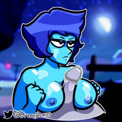 angry big_breasts big_penis blue_body blue_eyes blue_hair blue_nipples blue_skin boobjob cum cum_on_breasts cum_on_face green_jacket_(artist) lapis_lazuli_(steven_universe) male/female paizuri penis steven_universe steven_universe_future