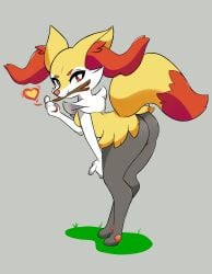 1girls anthro ass braixen digital_media_(artwork) female fire furry hidden-cat looking_back nintendo pokémon_(species) pokemon pokemon_(species) simple_background smile stick