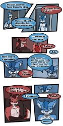 1:2 2017 9:18 anthro biped canid cobalt_(tatsuchan18) collar comic detailed_background dialogue duo english_text fenrir_(tatsuchan18) fur hair hi_res male mammal open_mouth sitting speech_bubble standing tatsuchan18 text