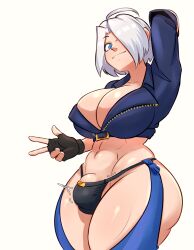 1futa 2022 angel_(kof) big_breasts big_hips big_penis blue_eyes breasts bulge cleavage clothed clothing curvy futa_only futanari human humanoid king_of_fighters light-skinned_futanari light_skin mostly_nude penis penis_under_clothes simple_background solo standing sunk118 thick_thighs white_background white_hair wide_hips