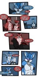 1:2 2017 9:18 animal_genitalia anthro biped blush canid closed_eyes cobalt_(tatsuchan18) collar comic detailed_background dialogue duo english_text fenrir_(tatsuchan18) fur genitals hair hi_res male mammal open_mouth penis sheath sitting speech_bubble standing tatsuchan18 text