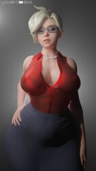 1girls 3d 4k absurdres big_breasts blender breasts child_bearing_hips female female_only highres justb3d large_breasts looking_at_viewer mercy overwatch solo thick_thighs wide_hips