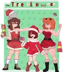 bucket_girl_(thecoo1estslime) christmas christmas_outfit lulucy_(thecoo1estslime) medium_breasts thecoo1estslime three_girls